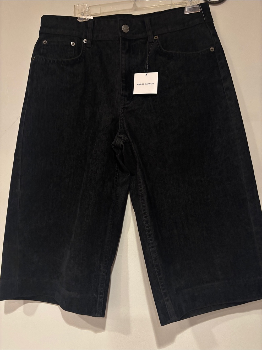 Zara Black Denim mid rise Bermuda Shorts with Front Pockets